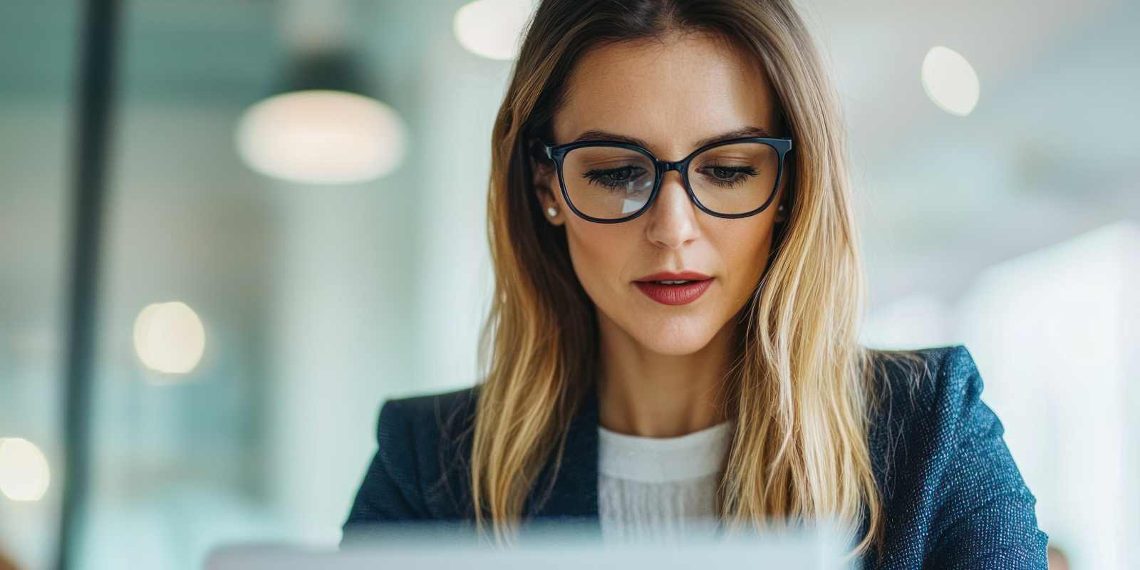 Female Employee Working on Laptop for Revenue and Client Operations